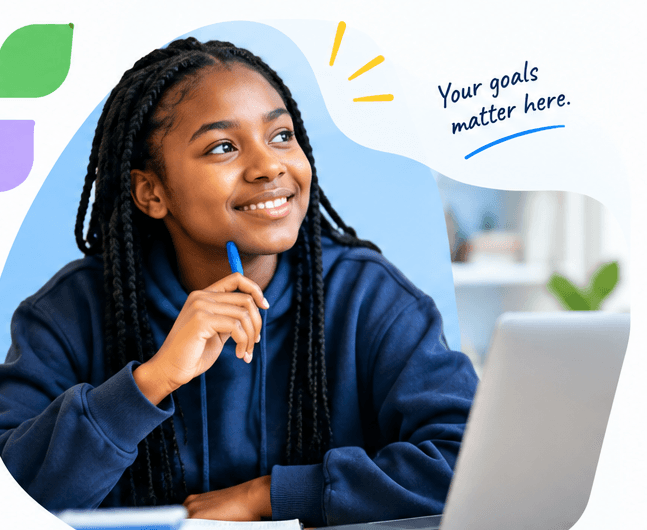 Student studying confidently with a laptop